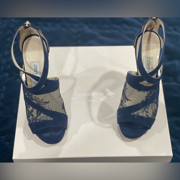 Jimmy Choo Vantage Suede Lace Navy Heels size 6 - Picture 6 of 10